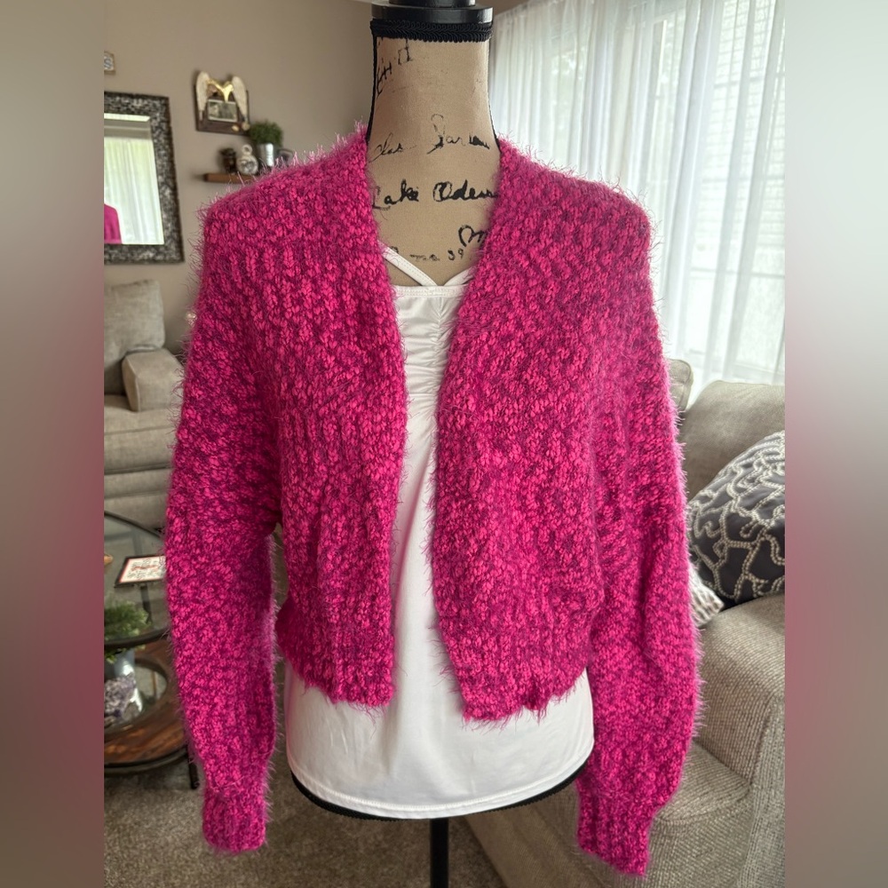 Urban Outfitters Fuzzy Pink cropped cardigan Sweater